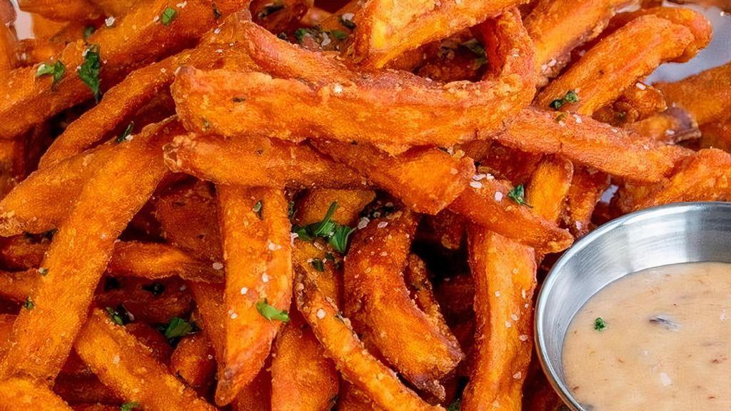 Sweet Potato Fries · Sweet potato fries served with Chipotle Aioli. This item is gluten friendly.  If you have an allergy, please let the kitchen know.