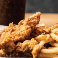 Kid'S Chicken Tenders Meal · Hand-breaded chicken tenders served with ranch.  Includes hand-cut fries & your choice of ki...