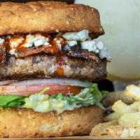 Gf- Buffalo Bill · Our Bison burger topped with blue cheese, steakhouse bacon, lettuce, tomato, onion, buffalo ...