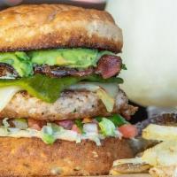 Gf- Thunderbird · Fresh ground chicken patty topped with pepper jack cheese, steakhouse bacon, seared poblanos...