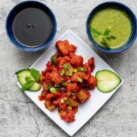 Chili Paneer · Spicy, vegetarian. Fried crispy cottage cheese chunks tossed in sweet chili sauce, sautéed w...