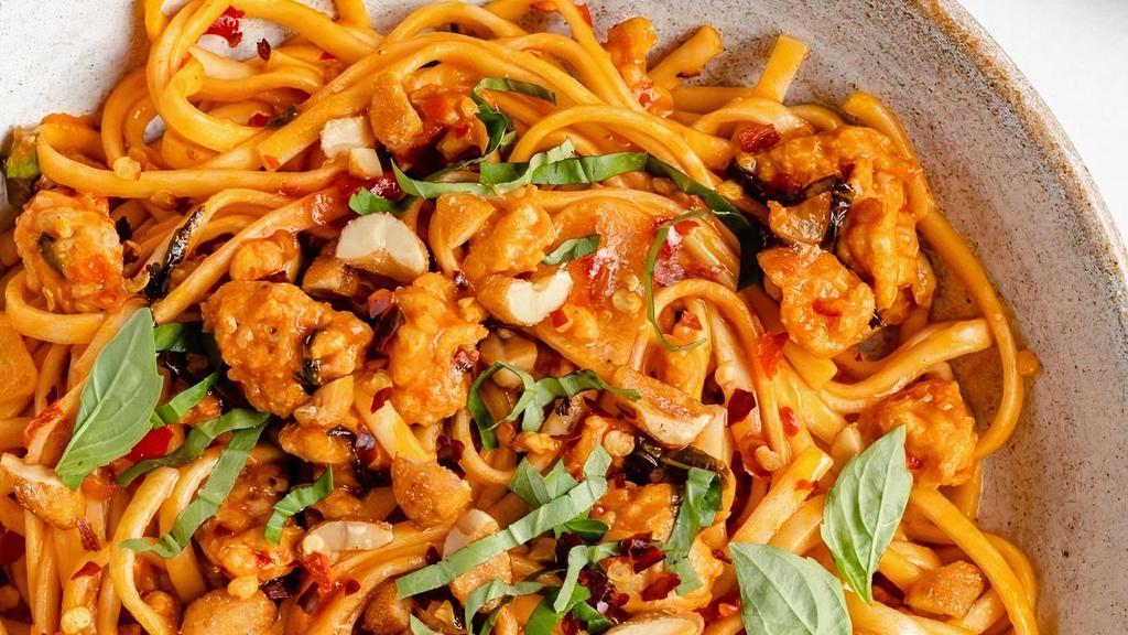 Chicken Noodles · Stir-fried noodles tossed with fried chicken, sauteed bell peppers and onions.