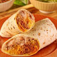 Burrito · A large flour tortilla stuffed with rice, refried beans, and choice of meat. Served with a c...