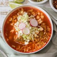 Pozole - Available Saturdays/Sundays Only · *Available only on Saturday and Sunday* Pork Stew served with tostadas, shredded cabbage, ci...