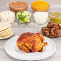 Fiesta Combo · 1 whole rotisserie or grilled chicken. 1 Lb. of pork carnitas. Served with rice, re-fried or...