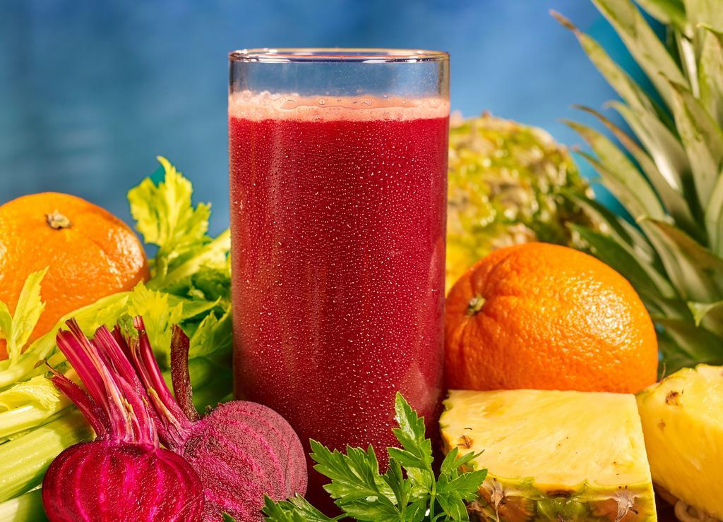 Energy Juice (24 Oz) · Energetic. Carrot, orange, pineapple, beets, celery, and parsley.