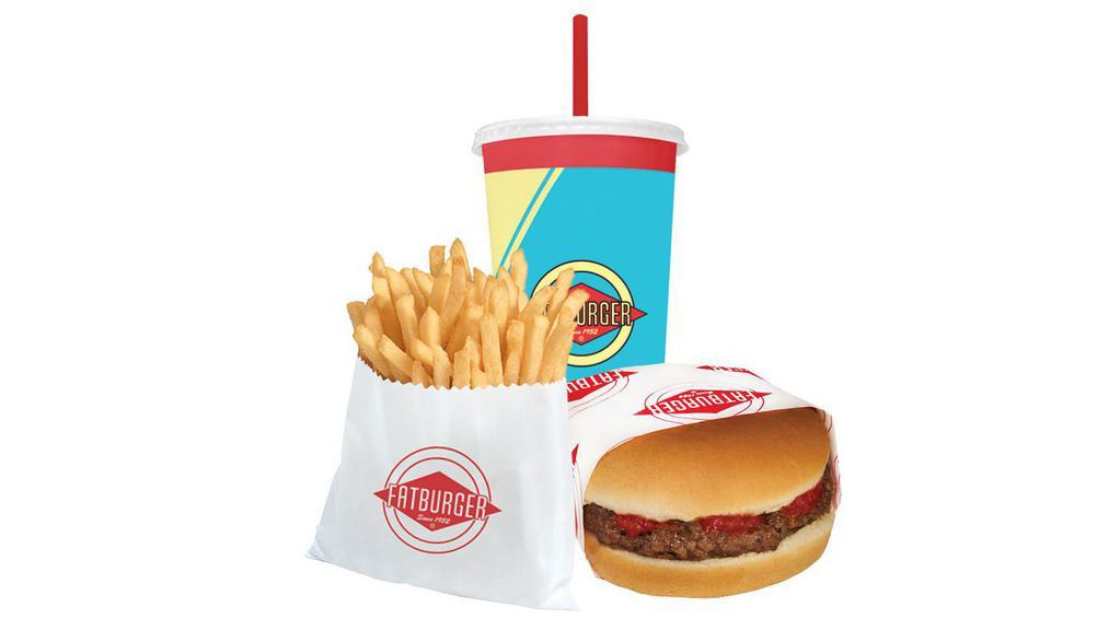 Kid'S Meal · Choice of Plain Baby Fatburger or Hot Dog, with fries and a small drink.