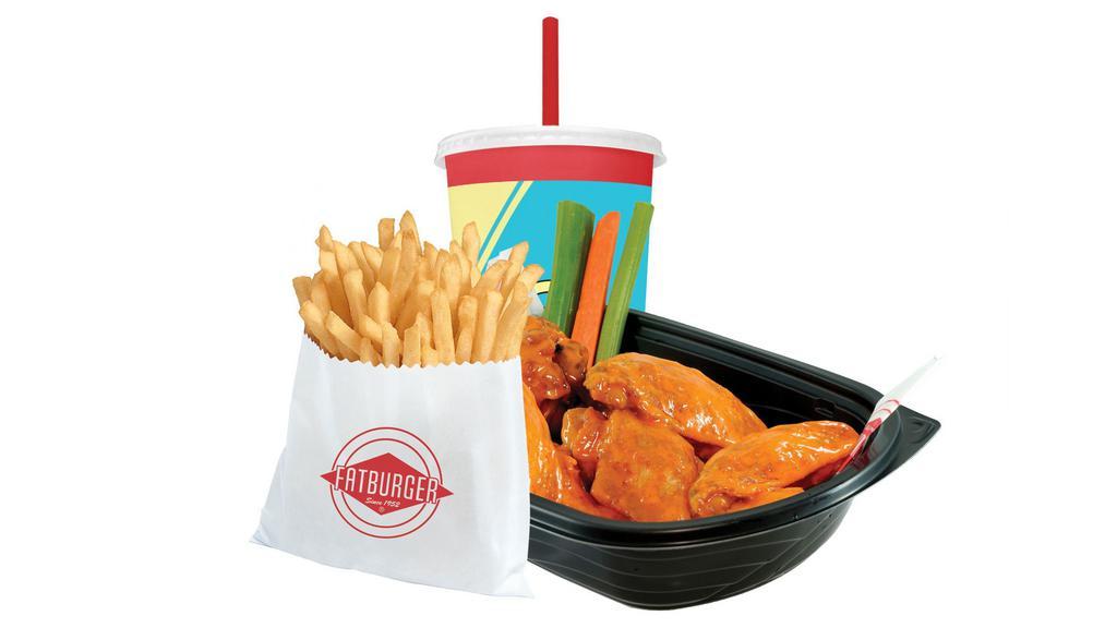 10 Piece Bone-In Wing Meal · Ten of our world famous fresh, never frozen Buffalo’s chicken wings and drumettes. Served with your choice of side, small drink, honey mustard, ranch or blue cheese dressing, carrots & celery.