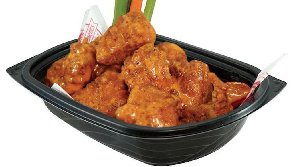 Boneless Wings - Extra Large (24 Pcs) · Our extra large serving of 24 of our world famous fresh, never frozen Buffalo’s boneless chicken wings. Served with carrots & celery and your choice of honey mustard, ranch or blue cheese dressing.