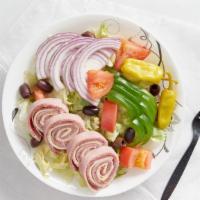 Antipasto Salad · Lettuce, tomato, onions, mushroom, olives, pepperoncini, parmesan, mortadella, salami and pr...