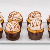 Salted Caramel · Brown sugar cake filled with caramel sauce.  Iced with caramel butter cream topped with butt...