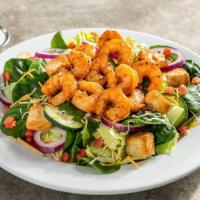 Shrimp House Salad · Shrimp, tomatoes, red onion, cucumber, shredded cheese, garlic croutons with choice of dress...