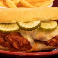 Hot Buffalo Chicken · Crispy breaded chicken coated with our spicy Buffalo sauce on a French roll, with pickles an...