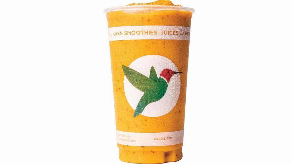 Mango Turmeric Madness · Fresh Lime, Peach, Mango, Cranberries, Turmeric, Agave, Fresh Carrot Juice, Apple Juice. Calories: 170/270/380