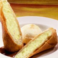 Cheesecake Chimichanga · Rich, smooth cheesecake, with a slight tangy finish rolled in cinnamon sugar to melt-in-your...