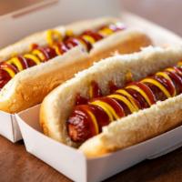 All Beef Hot Dogs · Two Full-Length All-Beef Hot Dog Links on Fresh Buns. Served Plain