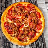Meat Lovers Pizza  (Gluten Free Crust) · Pepperoni, italian sausage, meatballs, ham, salami and mozzarella cheese.