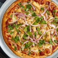 Bbq Chicken Pizza · Mozzarella, BBQ sauce, topped with chicken, red onion and cilantro.