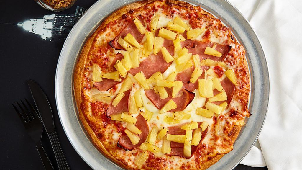 Hawaiian Pizza (Medium) · Canadian bacon, pineapple and extra mozzarella cheese.