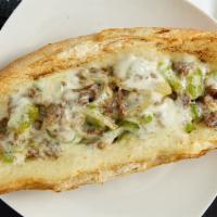 Philly Cheese Steak Sub · Thinly sliced steak, mozzarella cheese, fresh mushrooms, fresh green peppers and onions.