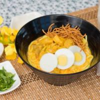 Coconut Noodle Soup (Ohn Noe Kaut Swe) · A must try Burmese traditional egg noodle soup! Flavorful creamy coconut soup cooked with mu...