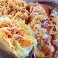 One Taco, One Enchilada · (Beef or chicken) with rice and beans.