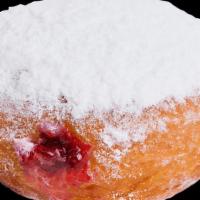 Strawberry Jelly Filled · Strawberry filled jelly donut with powdered sugar.