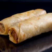 Crispy Spring Roll · Golden fried rice paper crêpe stuffed with vegetables, glass noodles and sweet chili sauce.