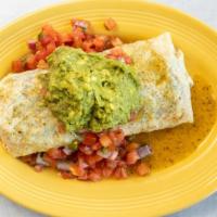 Breakfast Burrito · 3 organic eggs, scrambled with jack and cheddar cheese, black beans, green onions and cilant...