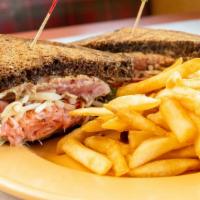 Ahi Sandwich · Seared ahi tuna steak topped with sprouts, pickled ginger, lettuce and wasabi mayo and serve...