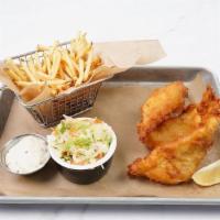 Classic Fish & Chips · Hand battered Alaskan Cod with coleslaw, french fries,. and tartar sauce.