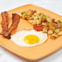 One Egg Combo · One large egg, two Jones Dairy Farms smoked. sausage links or two cherrywood smoked bacon. s...