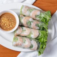 Two Rolls Shrimp Spring Rolls · Vermicelli, bean sprout, shrimp and lettuce wrapped with thin rice paper served with peanut ...