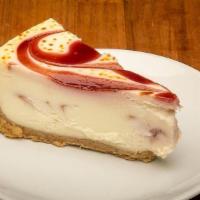 Raspberry Cheesecake · White Chocolate Cheese cake - Raspberry swril - Hand fired & glazed