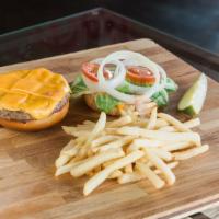 All American Burger · ￼a 1/2 lb. All beef patty topped with Thousand island dressing, onion, lettuce and American ...