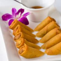 Thai Egg Rolls · Deep fried egg rolls with carrots, cabbage, celery and glass noodles.