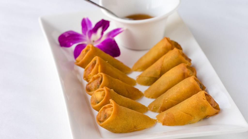 Thai Egg Rolls · Deep fried egg rolls with carrots, cabbage, celery and glass noodles.