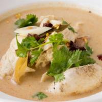 Bowl Of Tom Kha Soup · Your choice of meat with lemongrass, kaffir leaves, galanga, cilantro, mushroom in creamy co...