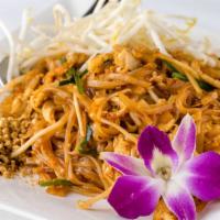 Pad Thai · What's good. Our famous dish of rice noodle stir fried with a choice of meat, egg, onion, be...