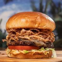 Kilauea · Jalapeno & black pepper-crusted burger, jack cheese, Island reds, chipotle aioli, lettuce & ...