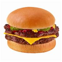 Double With Cheese (1/3 Lb.) · Two 100% all-beef patties equalling over a 1/3 lb. (pre-cooked weight) topped with melted ch...