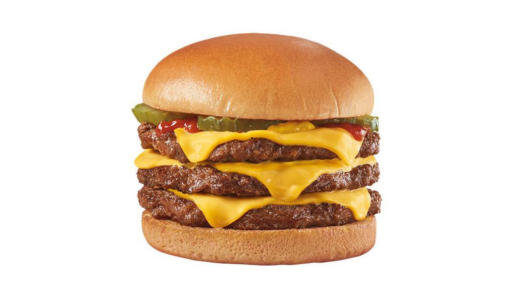 Original Cheeseburger 1/2Lb* Triple · A Signature Stackburger with three 100% seasoned real beef patties, topped with perfectly melted Sharp American, pickles, ketchup and mustard, served on a soft and toasted bun.
*Pre-cooked weight, **Pasteurized process.