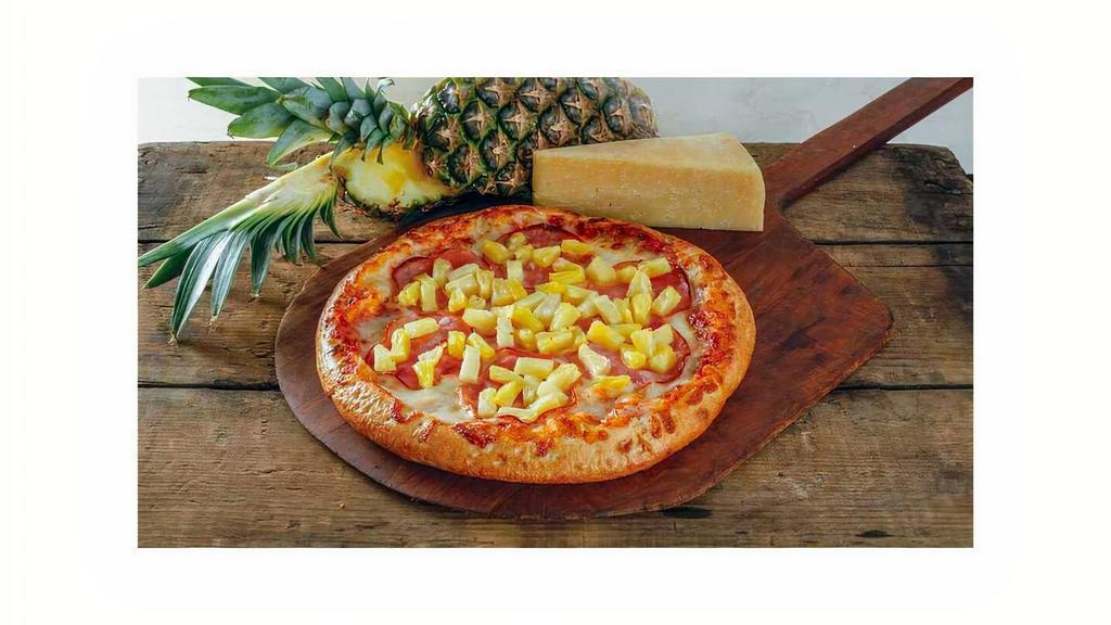 Hawaiian Gluten-Free Pizza · Mozzarella, Lean Canadian bacon and juicy pineapple.