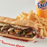 Philly Sandwich Combo · Bell peppers, onions, mushroom, mayonnaise with melted white American cheese. Includes fries...