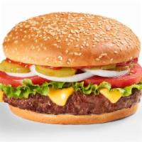 Burger · 1/2 lb of beef or chicken topped with lettuce, tomato, onions, pickles, cheese, mayo, mustar...