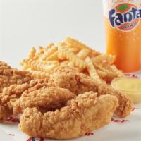 4Pc Chicken Tender Meal · 4pc Chicken Tenders served with dipping sauce. Meal comes with fries & 20 oz. drink 
1360-18...