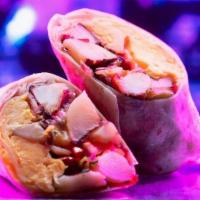 Bacon Hash Wrap · flour tortilla rolled up + stuffed with nitrate free bacon, peppers, onions, russet potato, ...