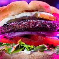 Impossible Vegan Burger · impossible patty, vegan white cheddar cheese, arugula, tomato, red onion, tofu mayo, pickles...