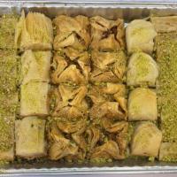Assorted Mixed Baklava (Half Sheet) · Half sheet tray filled with our famous most popular assorted baklava.