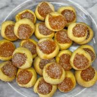 Apricot Button (24 Qt) · Vanilla button cookies filled with our homemade apricot jam.